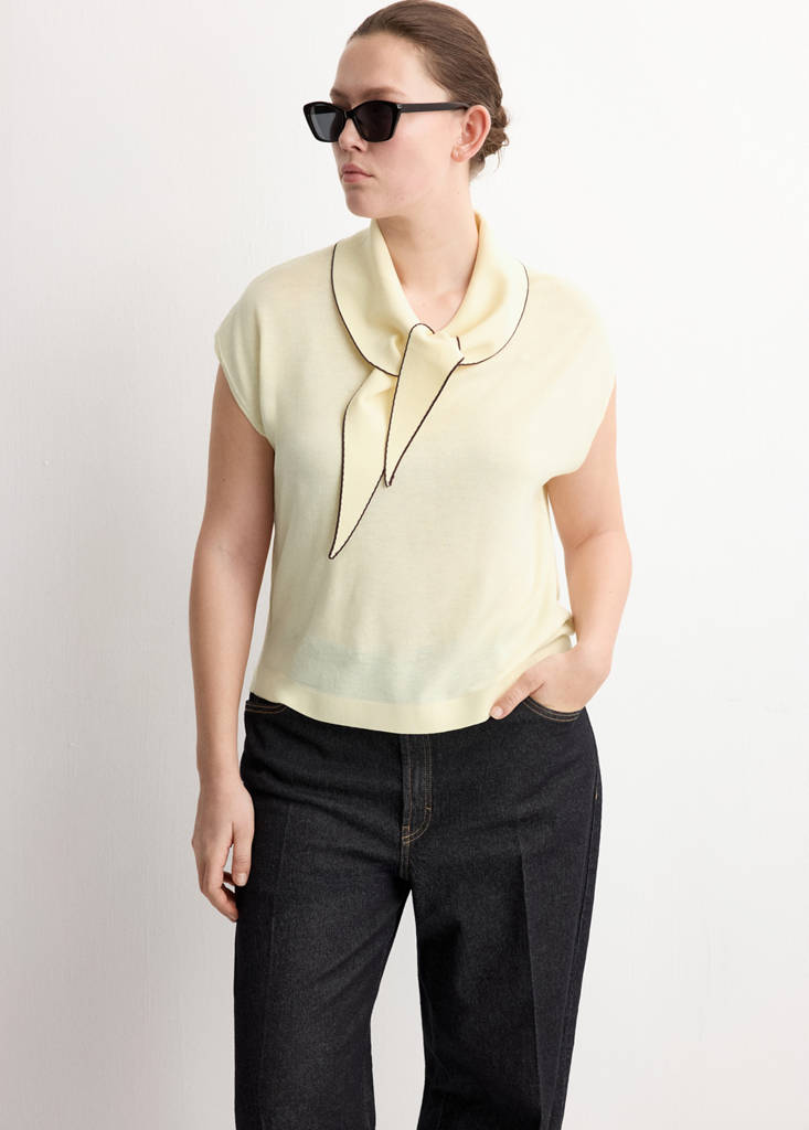 Knit top with scarf detail — Pastel Yellow