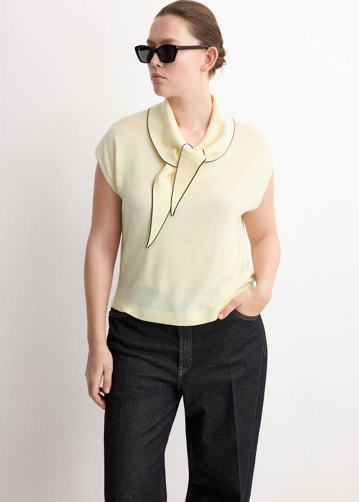 Knit top with scarf detail — Pastel Yellow