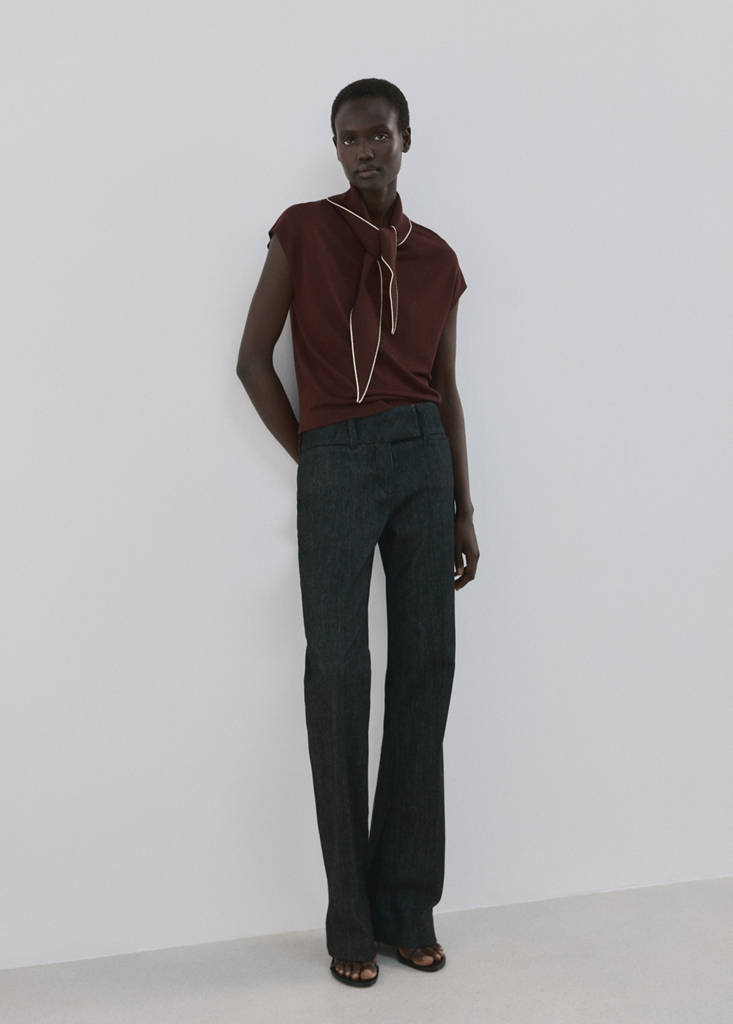 Knit top with scarf detail — Chocolate