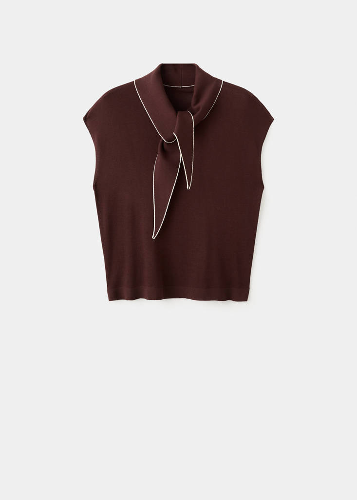 Knit top with scarf detail — Chocolate