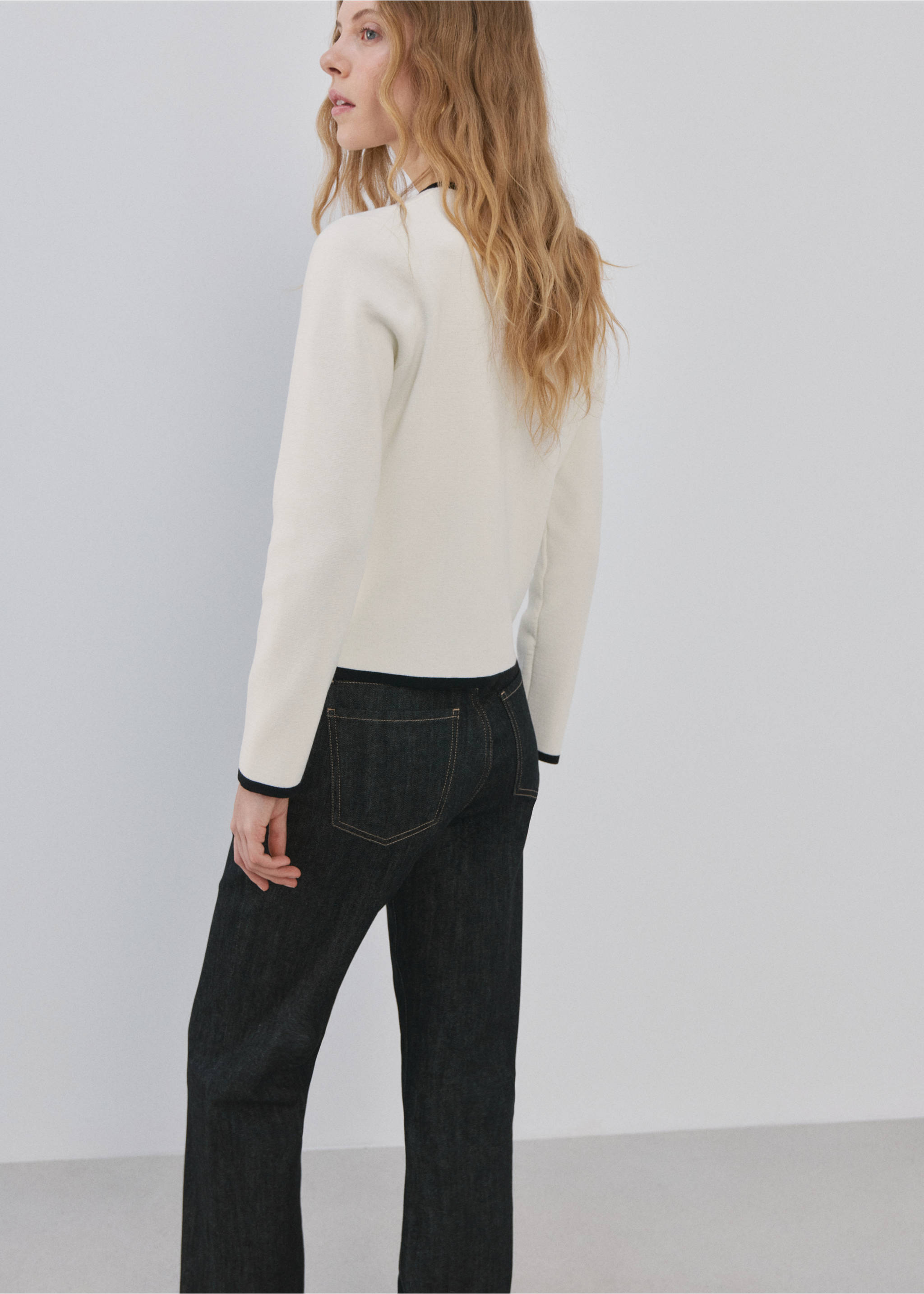 Chaqueta punto ribetes contraste - Reverso del artículo, Crudo. Ref: 27084084-00.