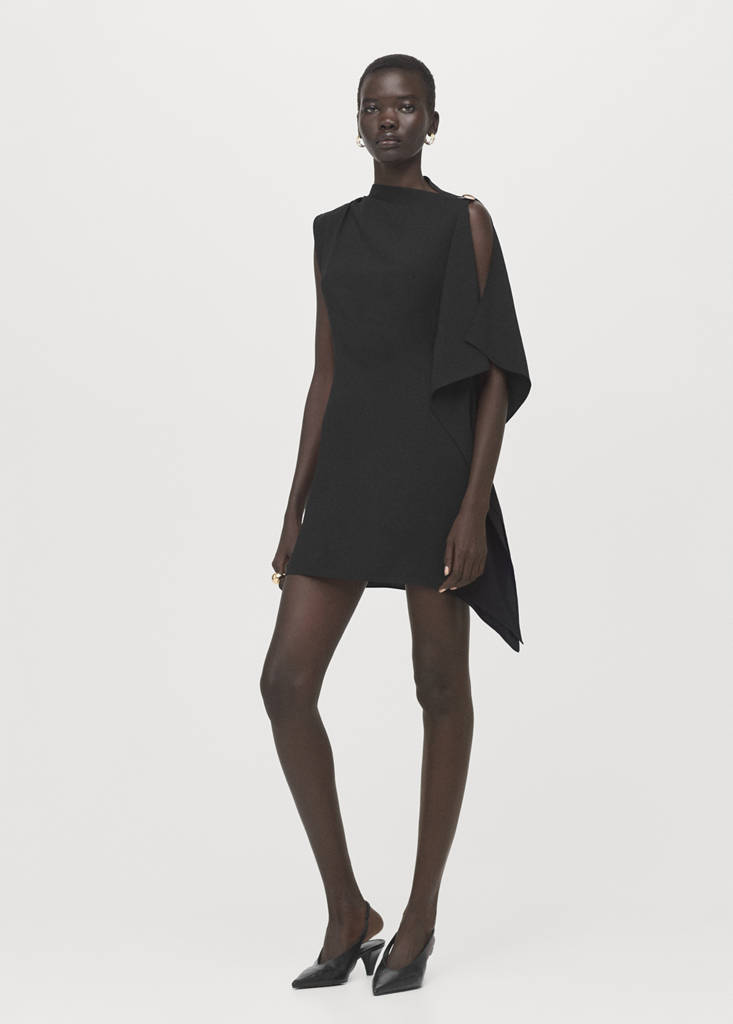 Short asymmetrical sleeve dress — Black