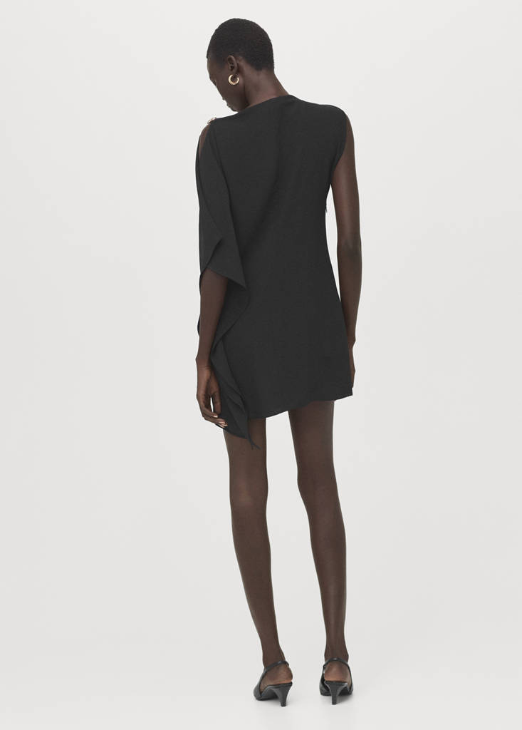 Short asymmetrical sleeve dress — Black