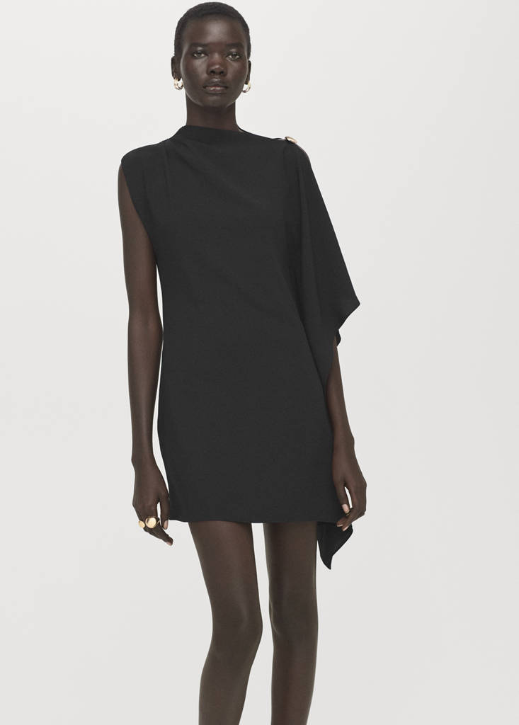 Short asymmetrical sleeve dress — Black
