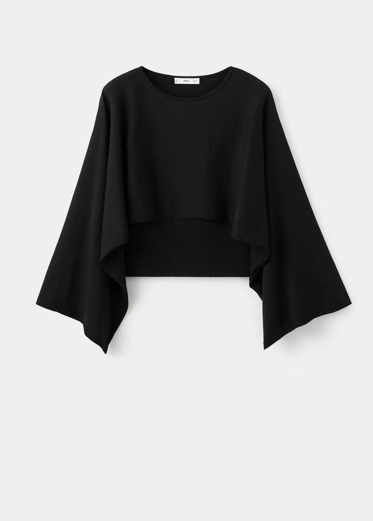 Round neck knitted cape — Black