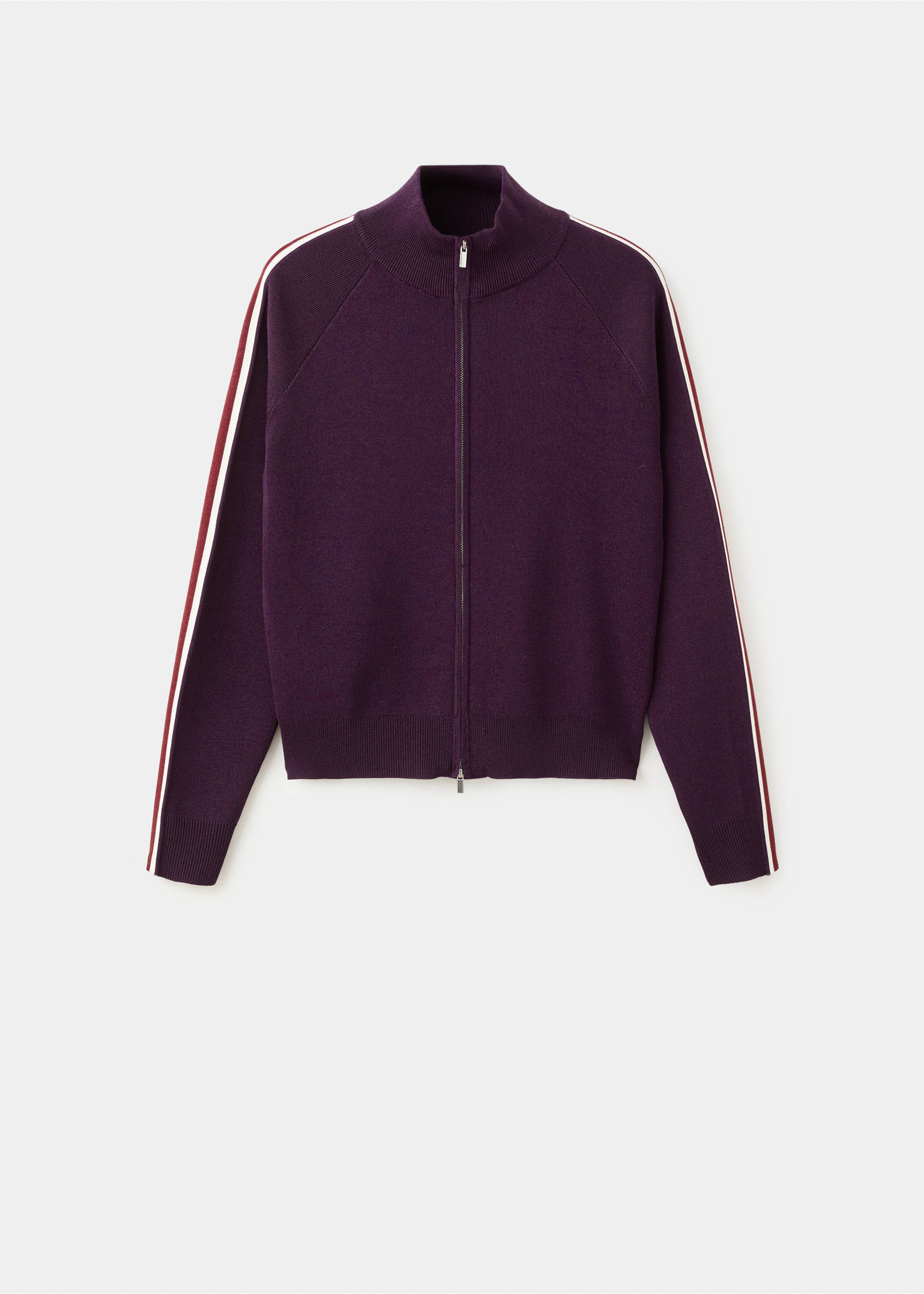 对比色条纹拉链开襟衫 - null, 酒红色. Ref: 27084090-00.