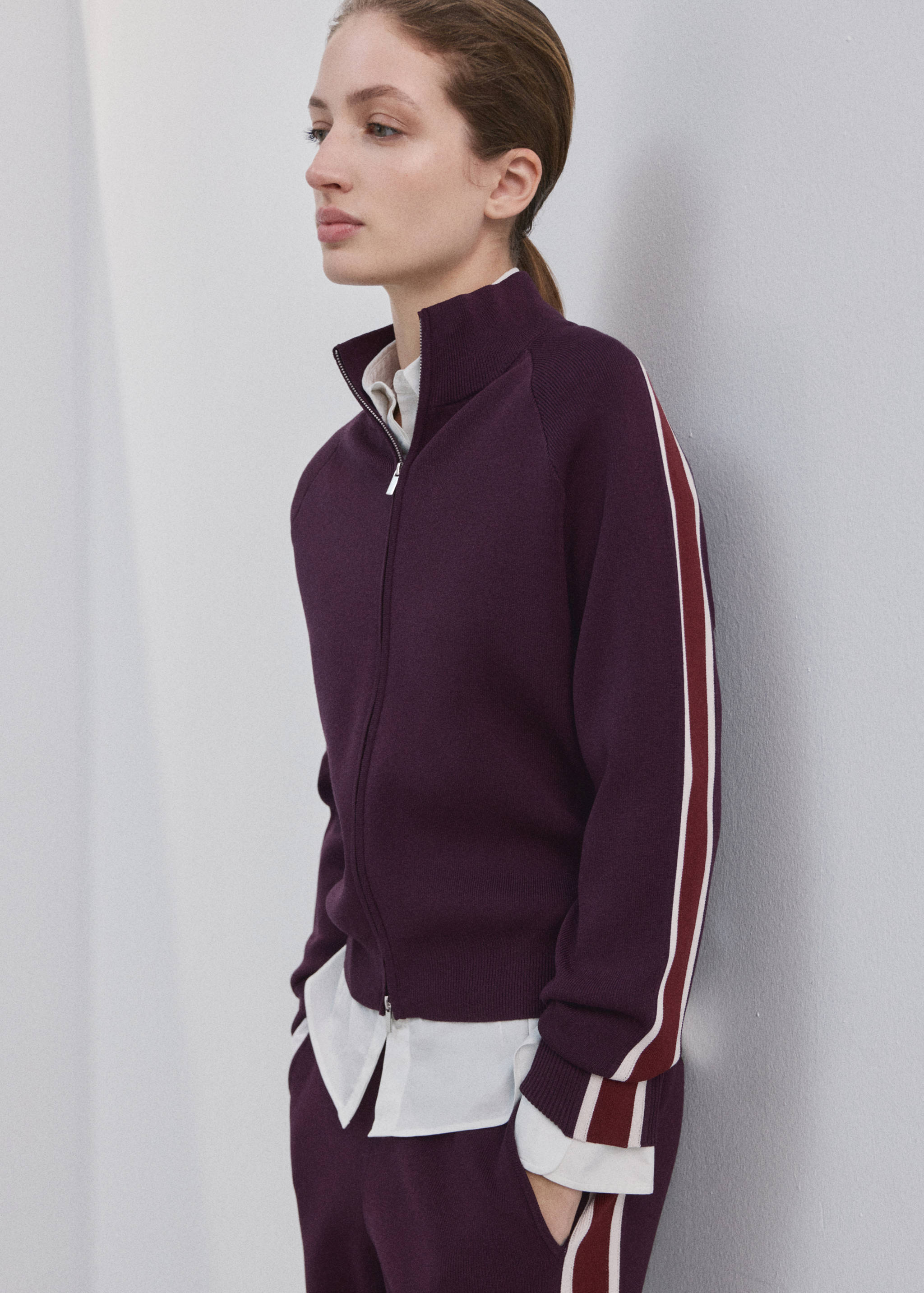 Cárdigan raya contraste cremallera - Detalle del artículo 1