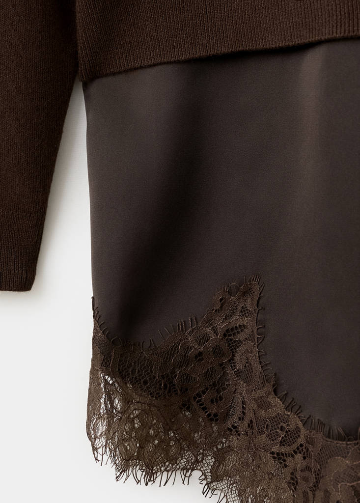 Jumper with lace detail — Chocolate