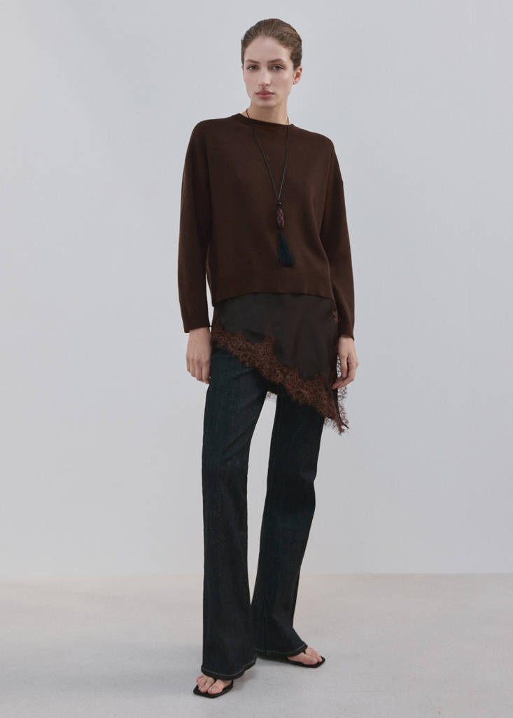 Jumper with lace detail — Chocolate