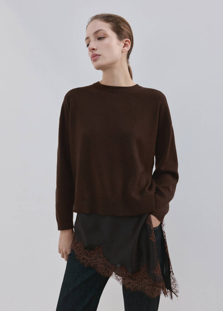 Jumper with lace detail — Chocolate