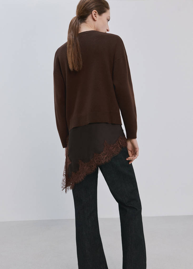Jumper with lace detail — Chocolate