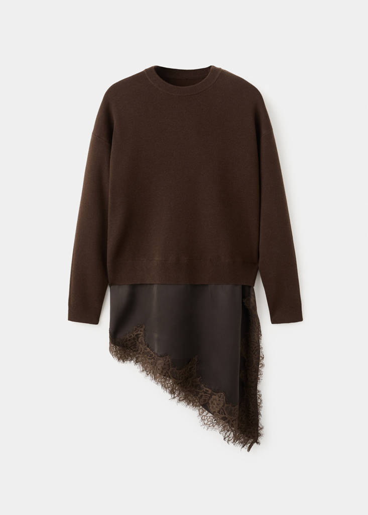 Jumper with lace detail — Chocolate
