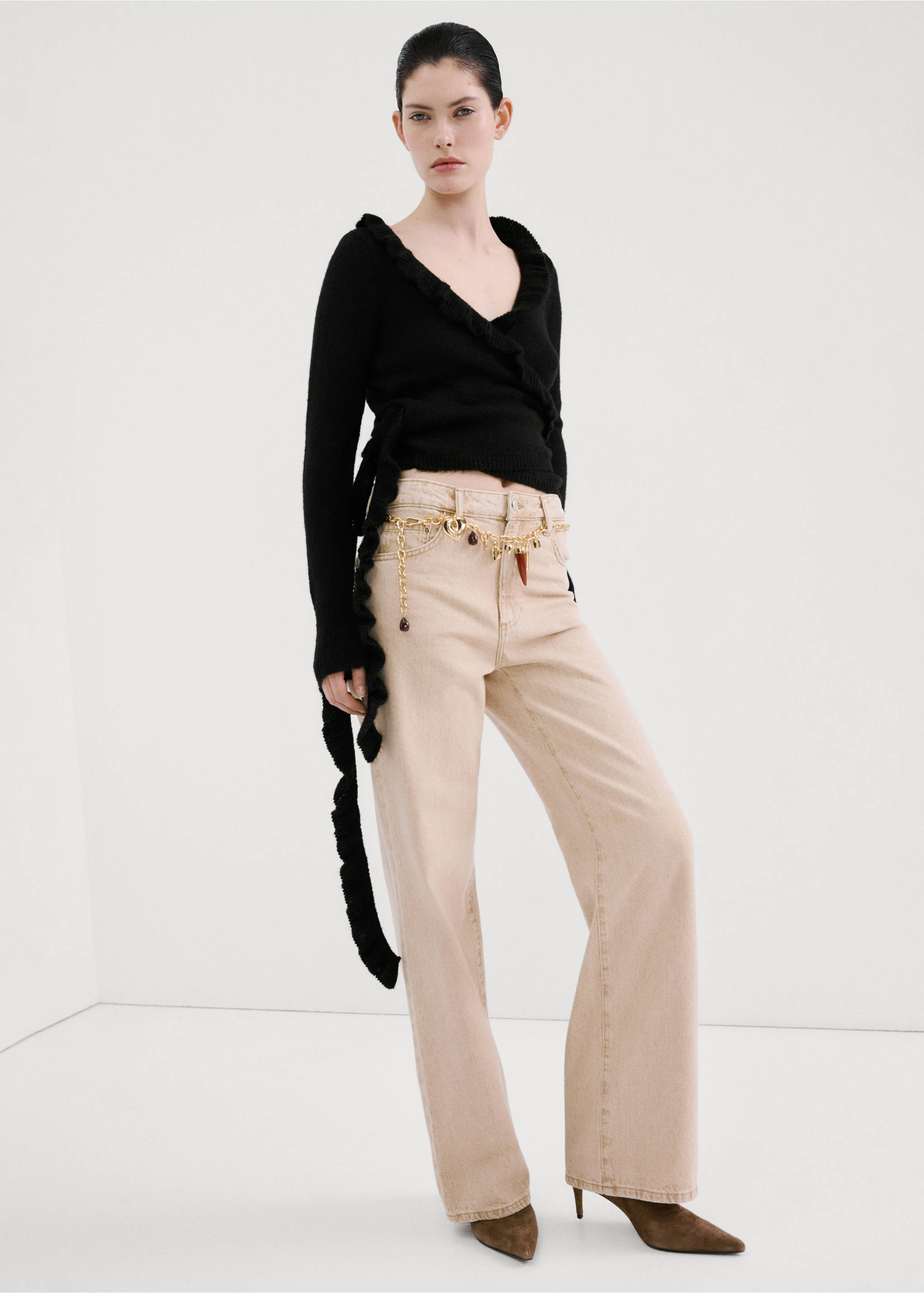 Ruffle  knit cardigan - General plane, Charcoal. Ref: 27084097-00.