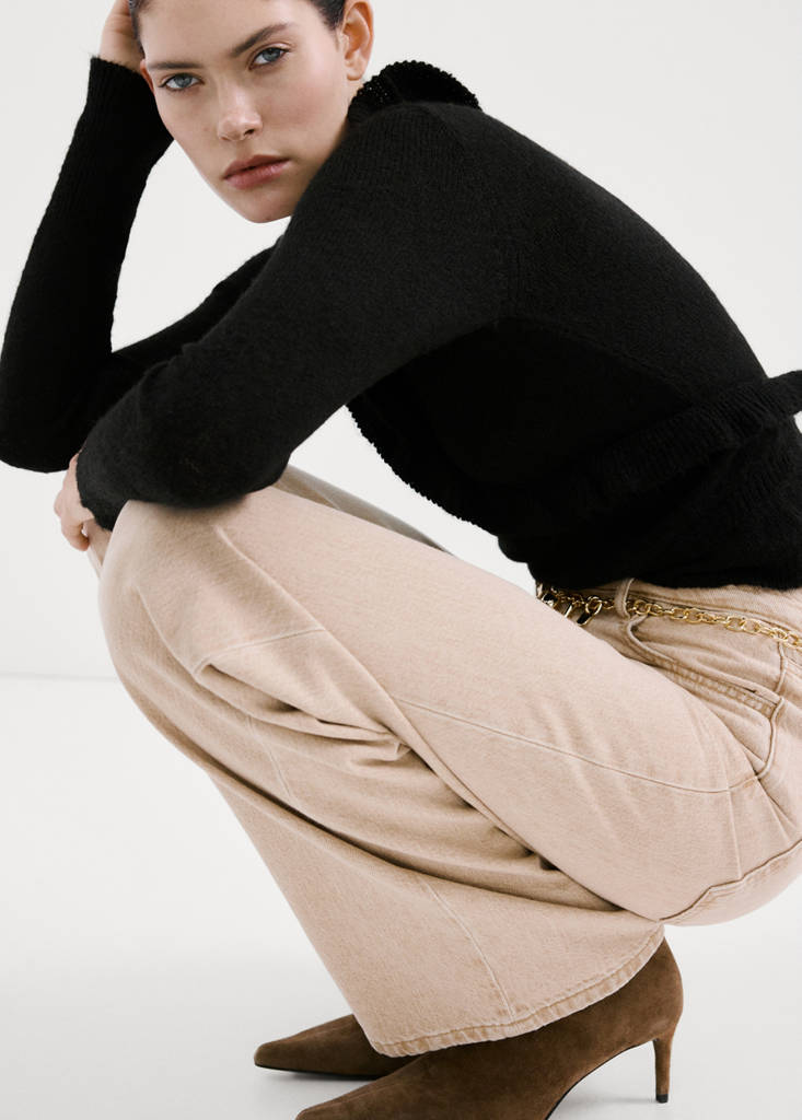 Ruffle  knit cardigan — Charcoal