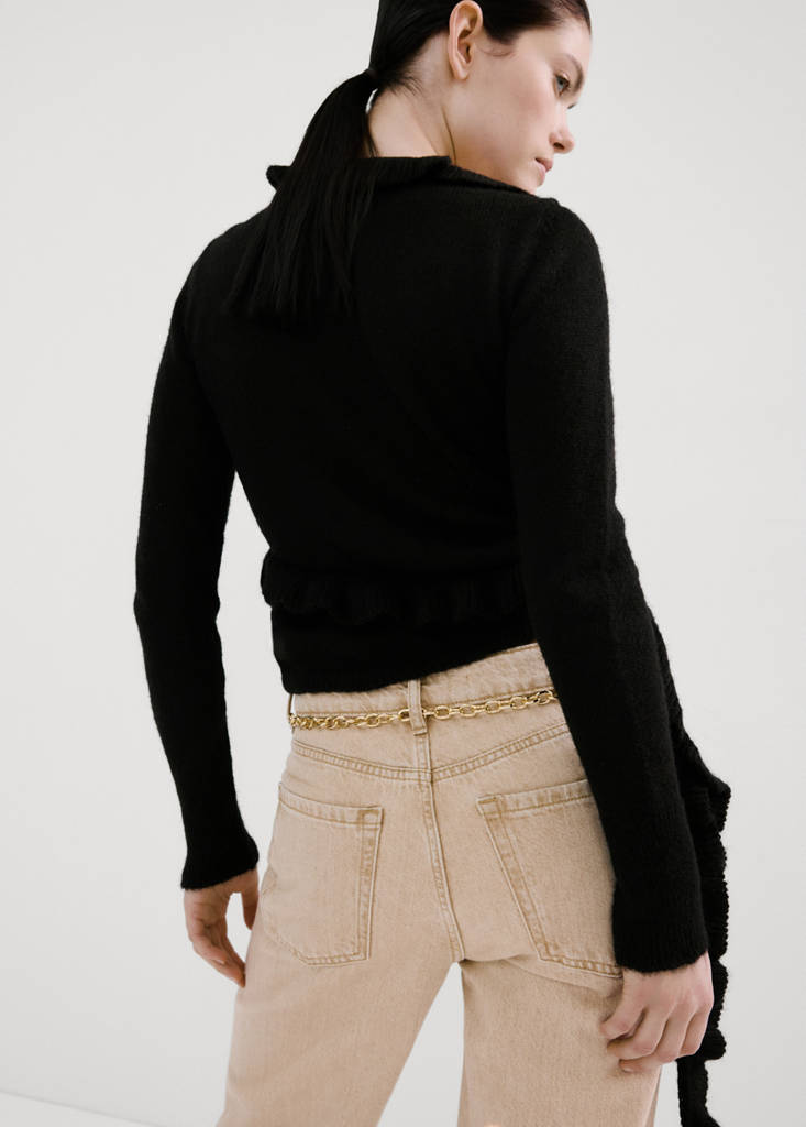 Ruffle  knit cardigan — Charcoal