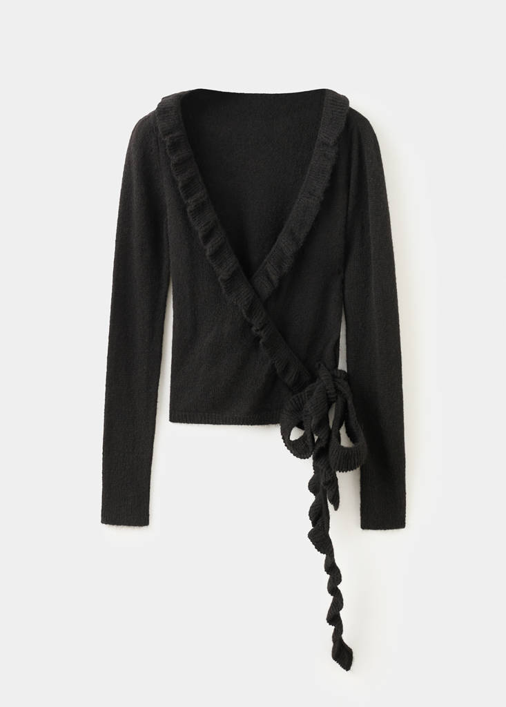 Ruffle  knit cardigan — Charcoal