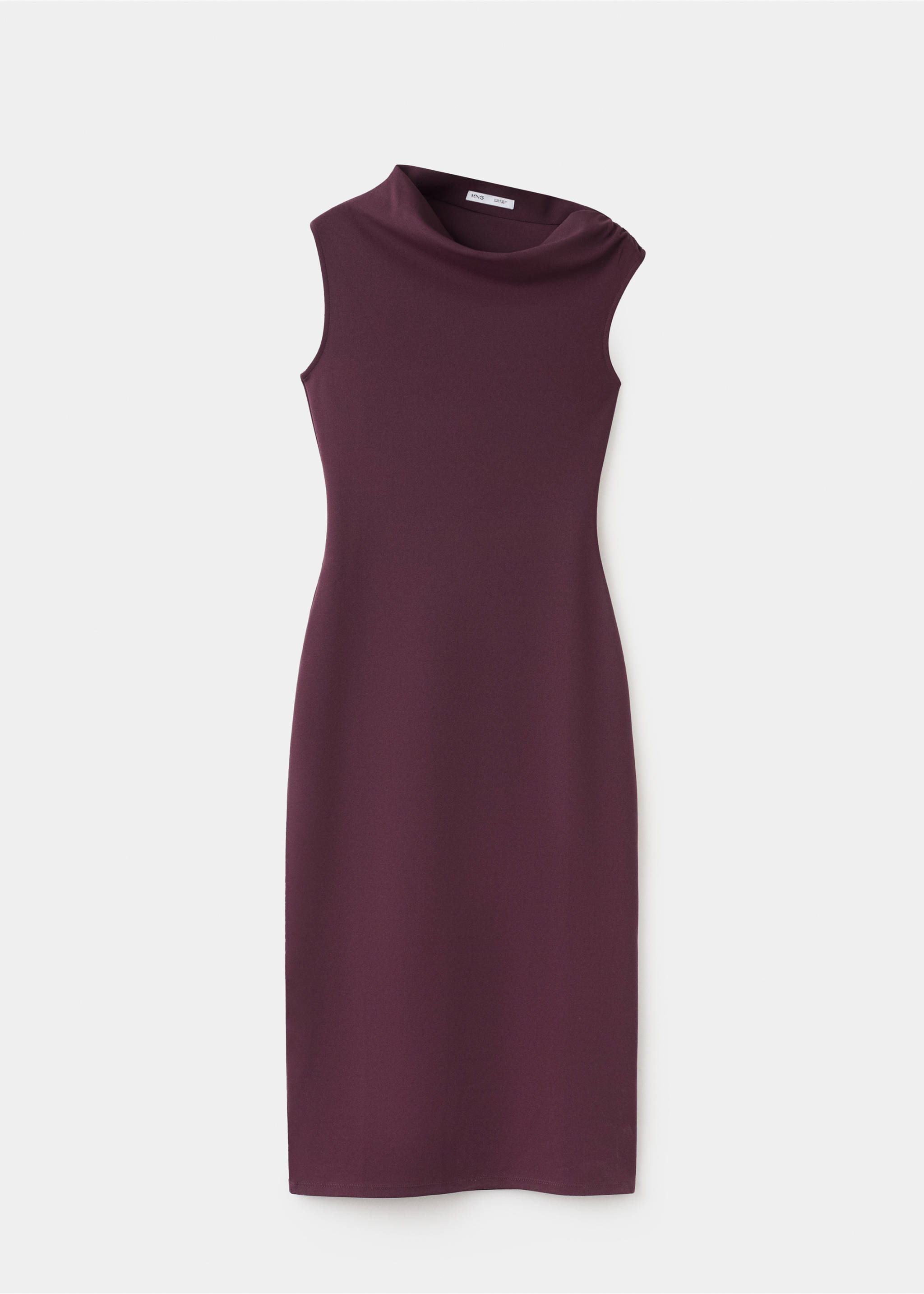 Asymmetrical-neck midi-dress - Article without model, Burgundy. Ref: 27084098-00.