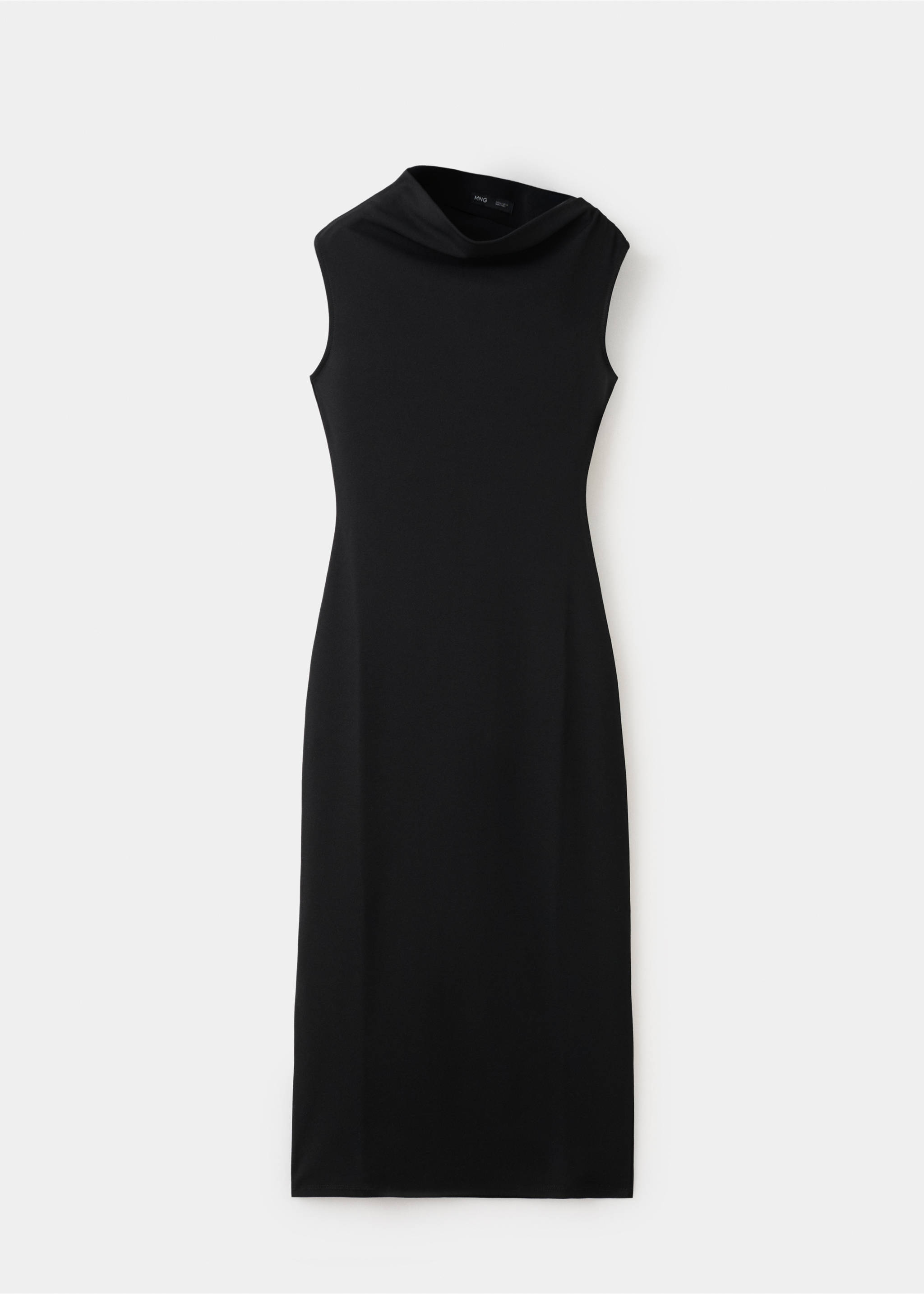 Asymmetrical-neck midi-dress - Article without model, Black. Ref: 27084098-00.