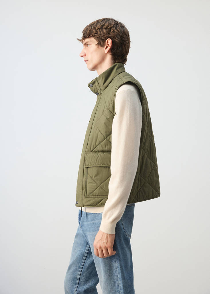 Lightweight quilted water-repellent quilted gilet — Olive Green