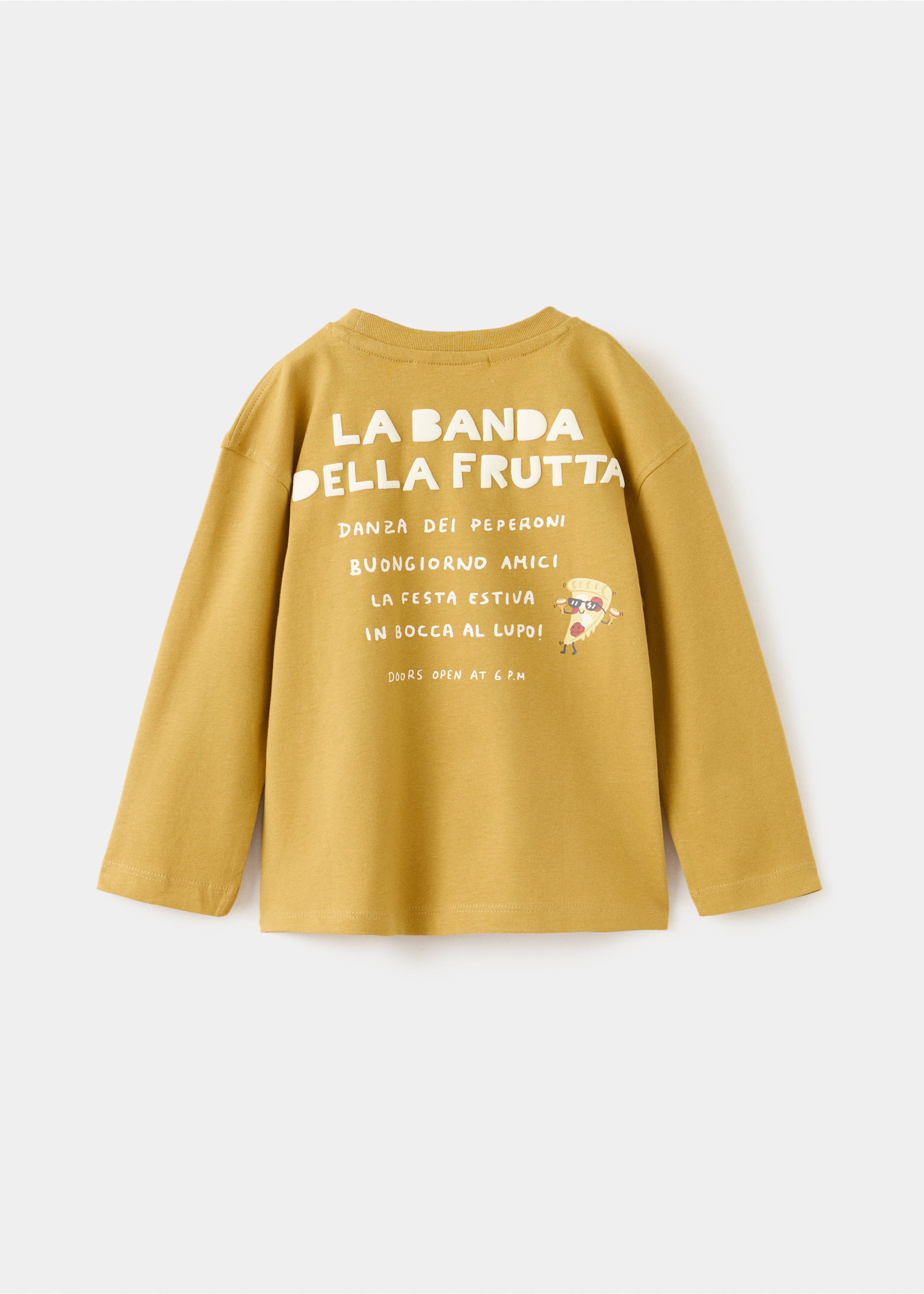 Бавовняна футболка з принтованим малюнком - Зворотна сторона товару, Гірчичний. Ref: 27084408-00.