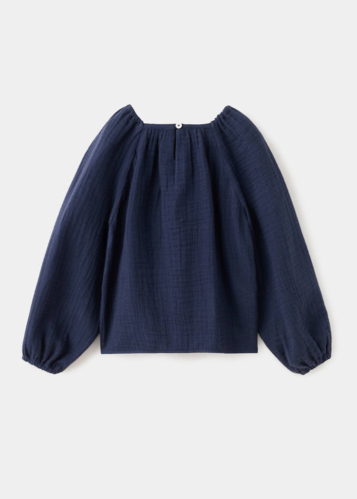 Floral embroidery blouse — Navy
