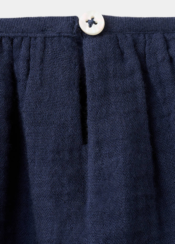 Floral embroidery blouse — Navy