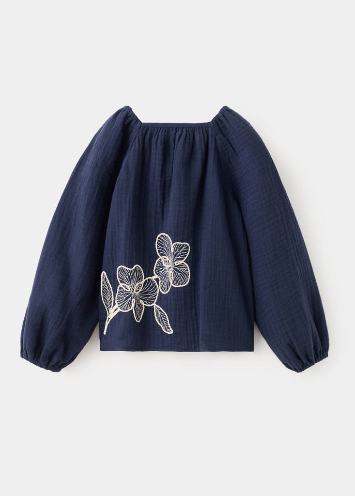 Floral embroidery blouse — Navy
