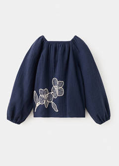 Floral embroidery blouse — Navy 3