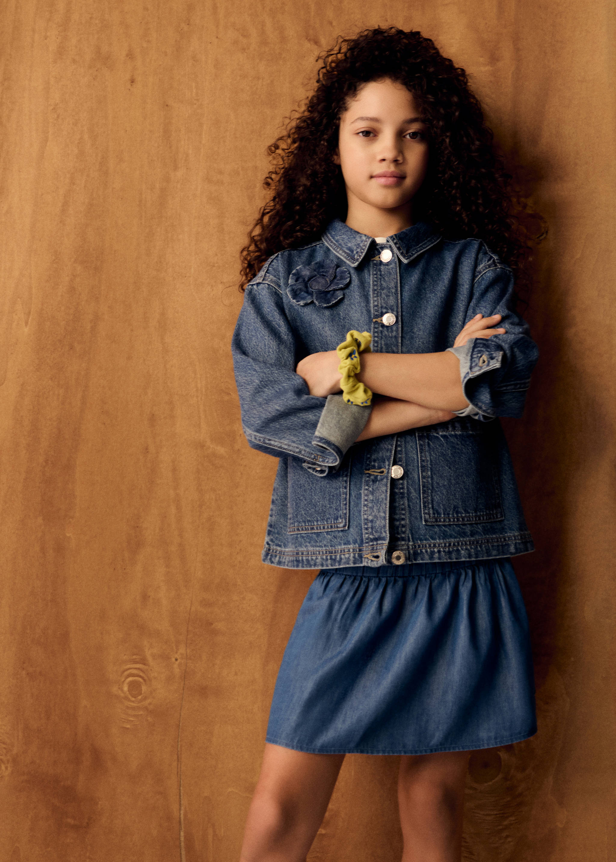 Denim jacket with flower detail - General plane