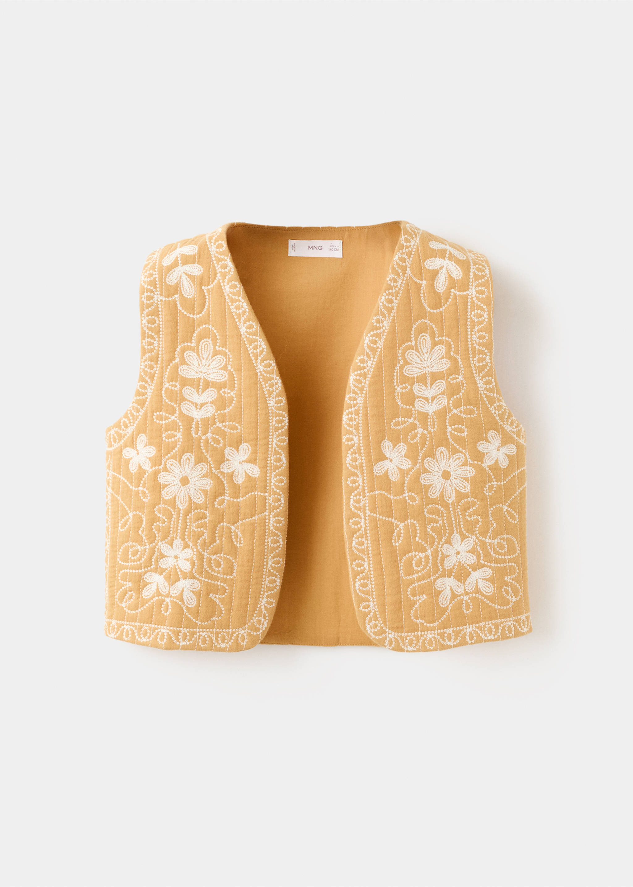 Floral-embroidered waistcoat - Article without model, Mustard. Ref: 27084416-00.