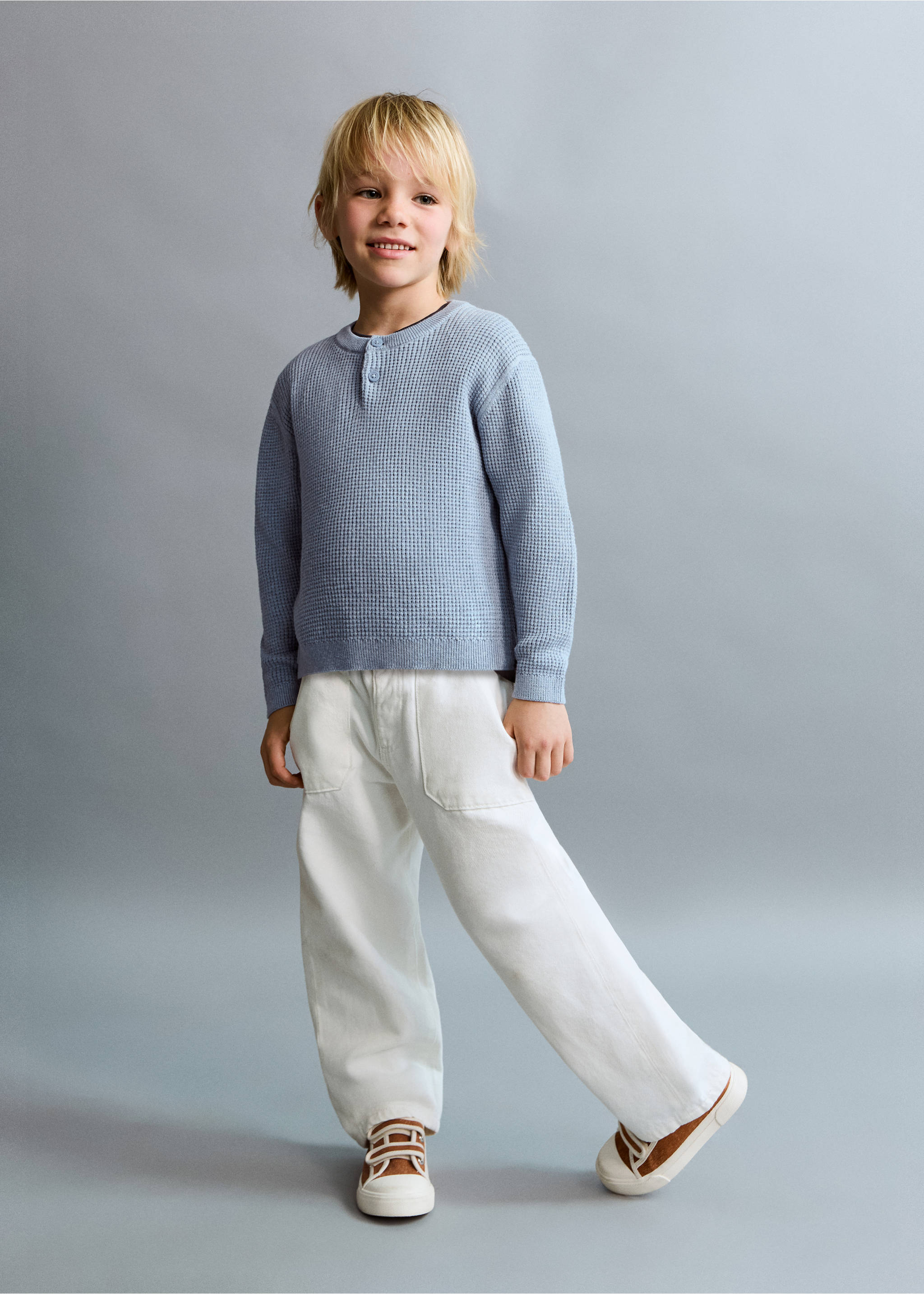 Buttons detail knit sweater - General plane, Blue. Ref: 27084417-00.