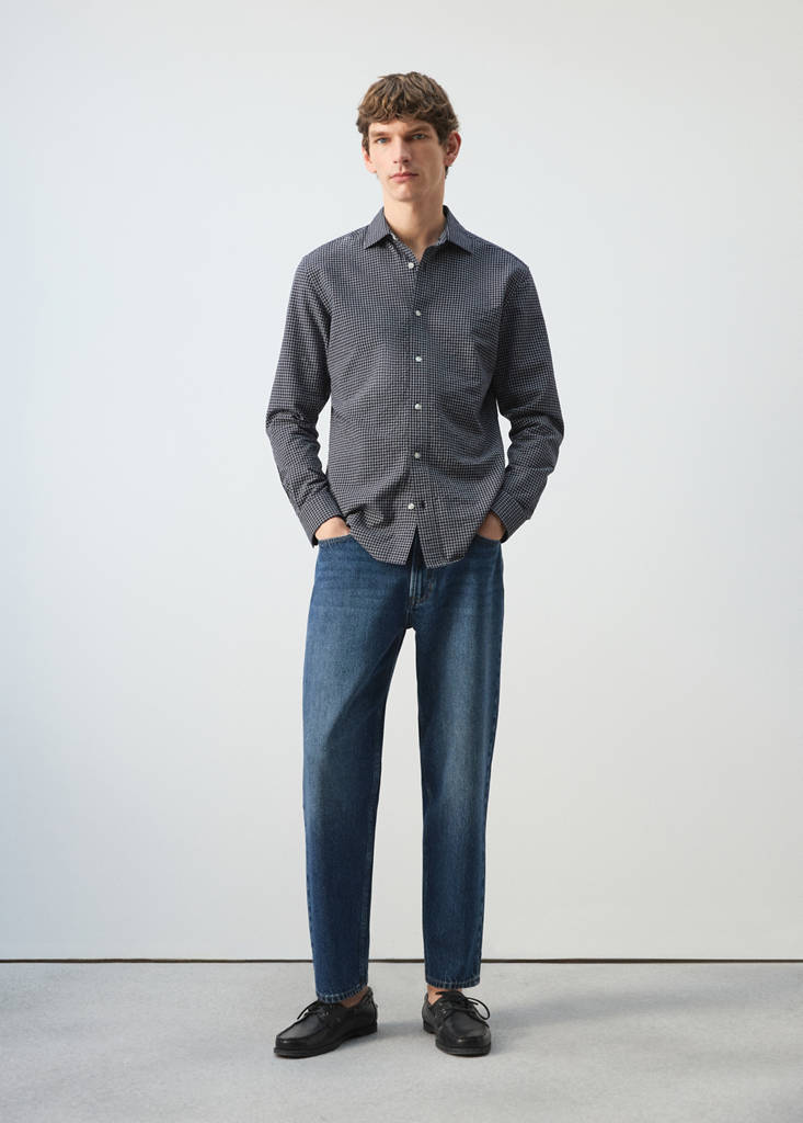 Regular fit check cotton shirt — Navy