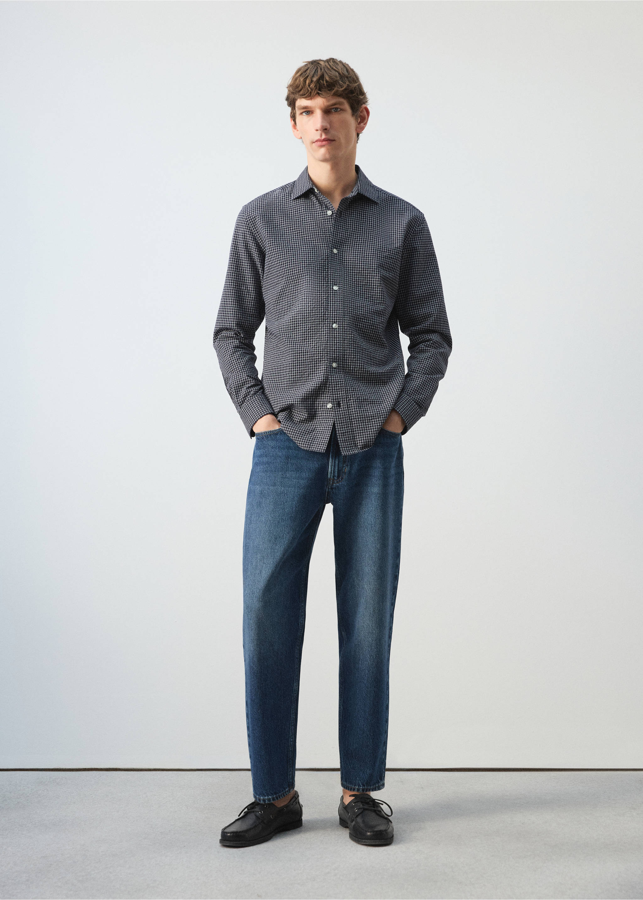 Chemise regular fit à carreaux en coton - Plan général, Bleu marine. Ref: 27084424-00.