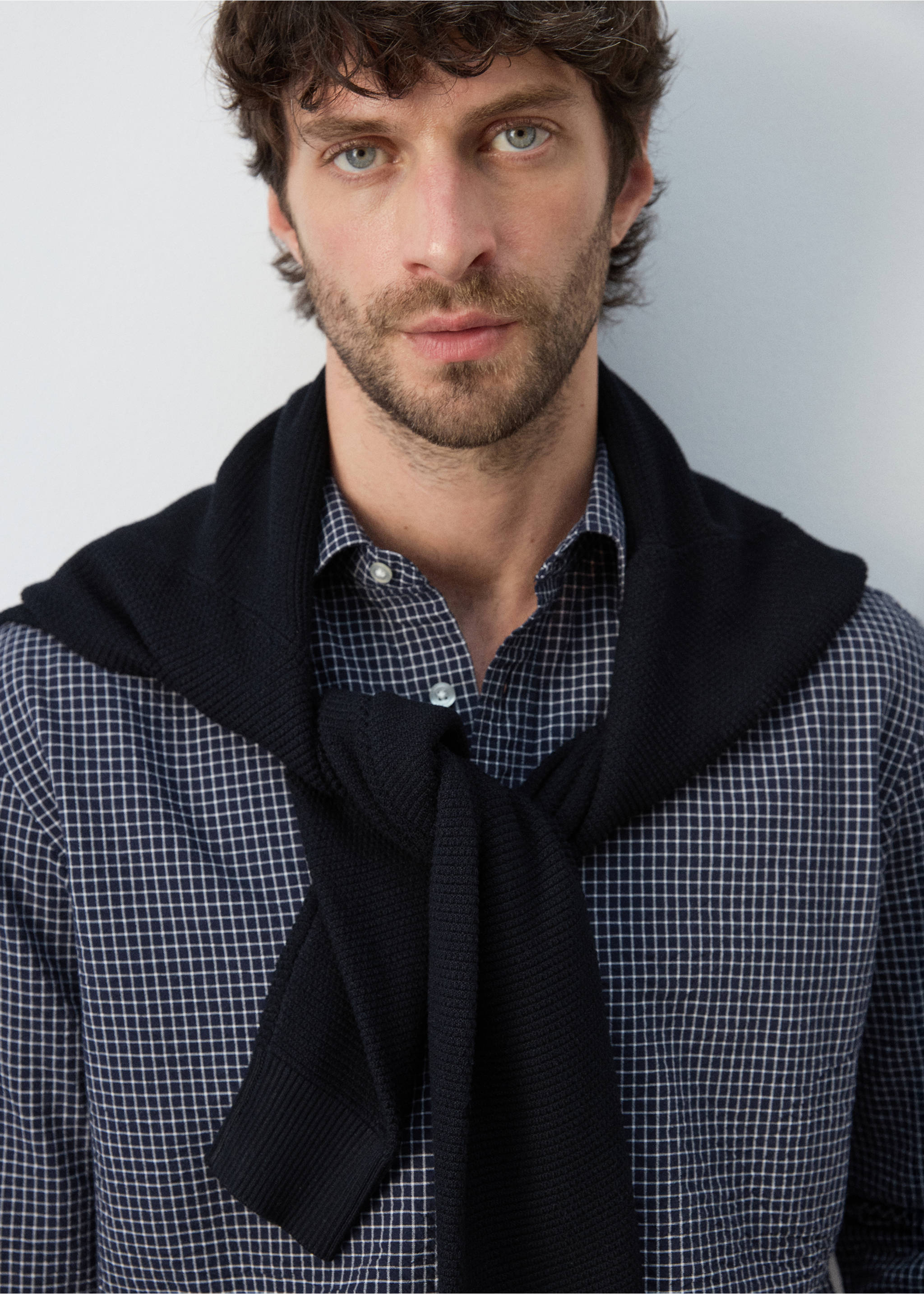 قميص قطني بطباعة مربعات منتظم - رؤية وسط, أزرق غامق. Ref: 27084424-02.