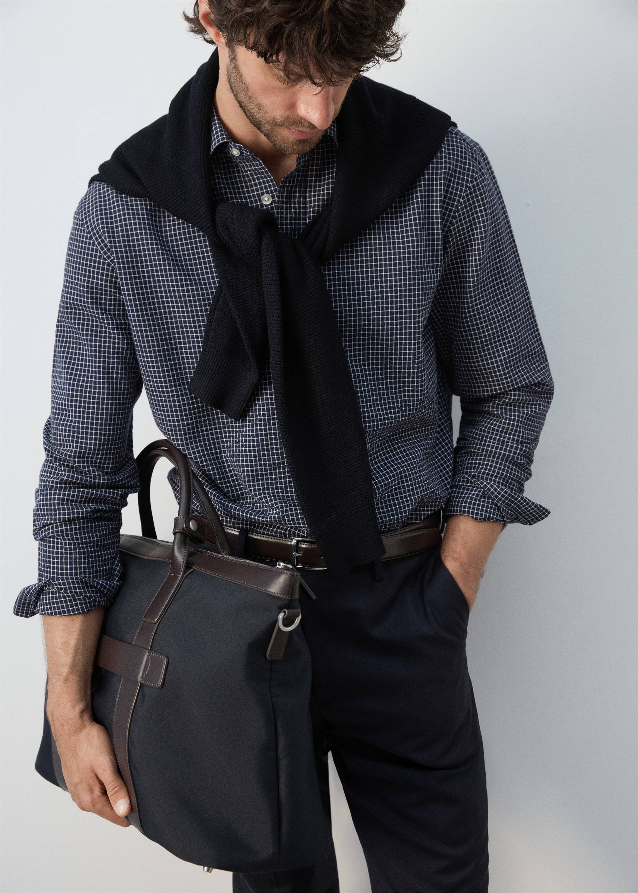 قميص قطني بطباعة مربعات منتظم - الجهة الخلفية للمنتج