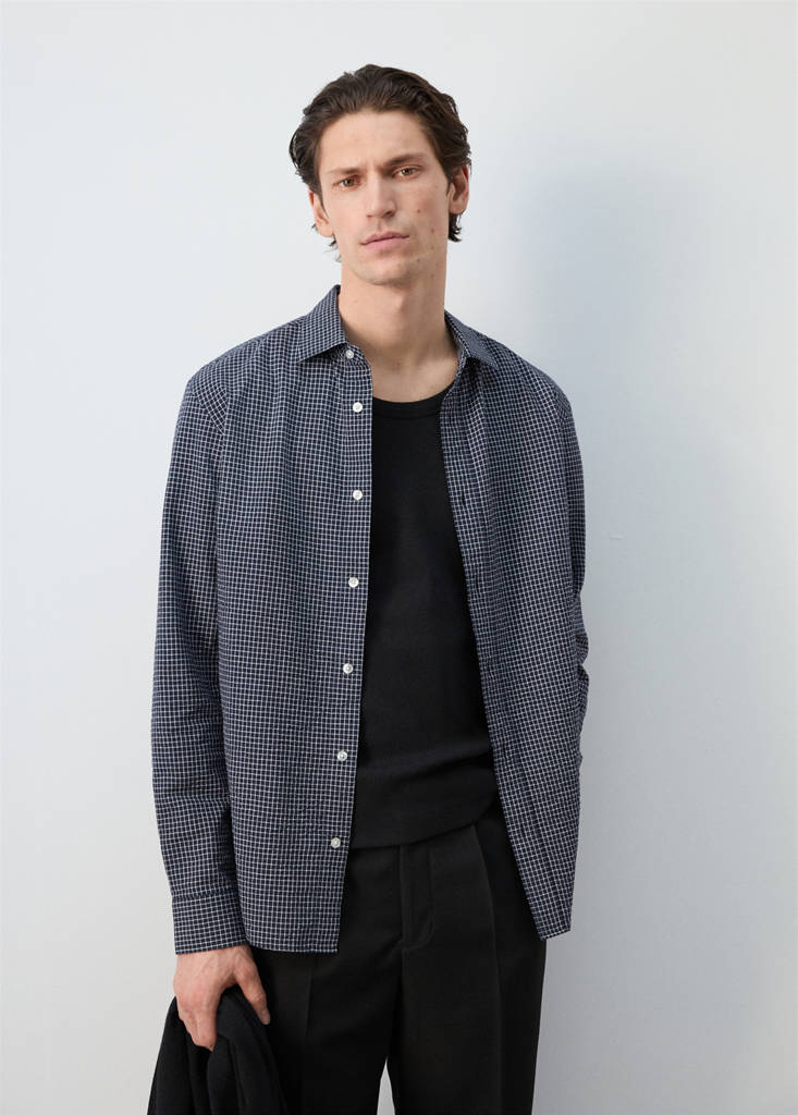 Regular fit check cotton shirt — Navy