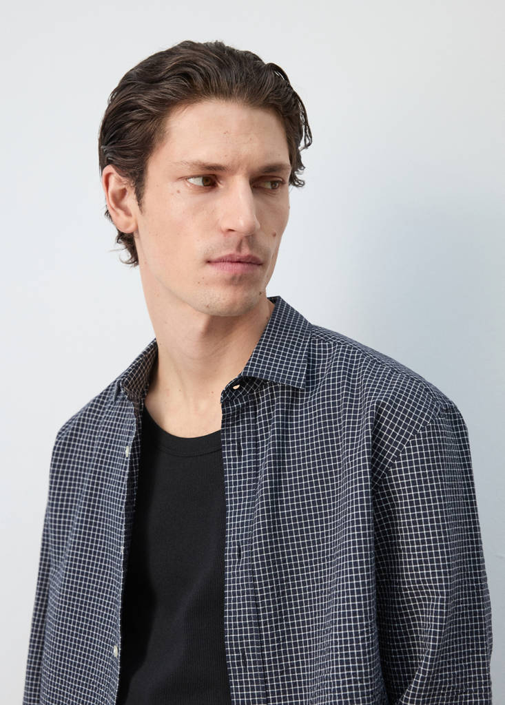 Regular fit check cotton shirt — Navy