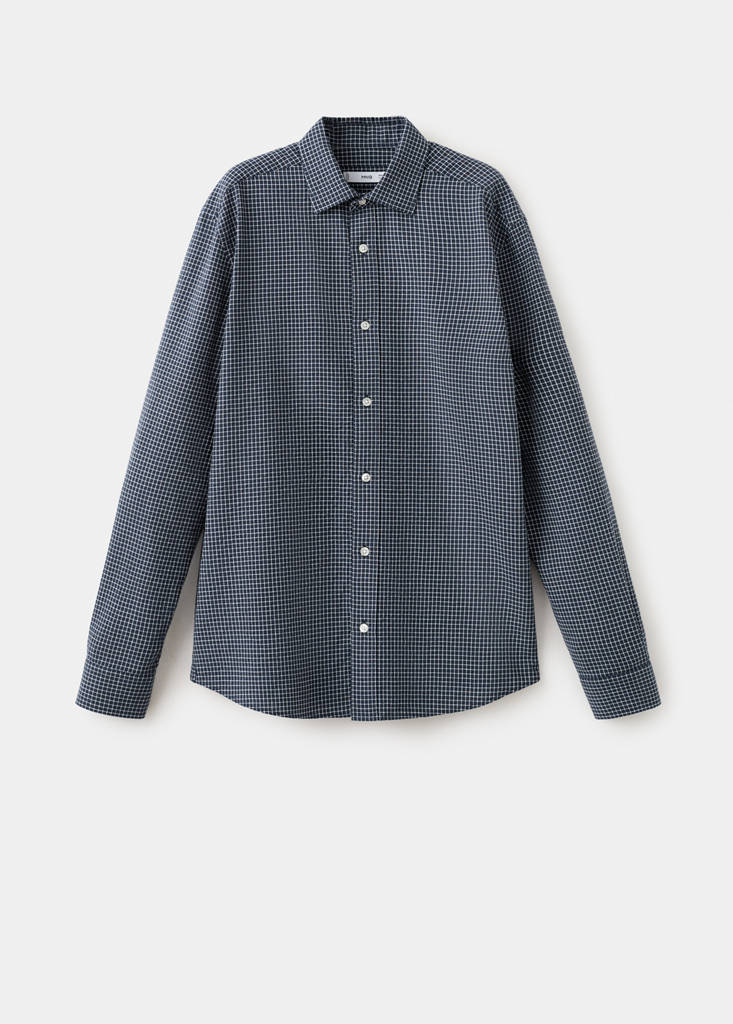 Regular fit check cotton shirt — Navy