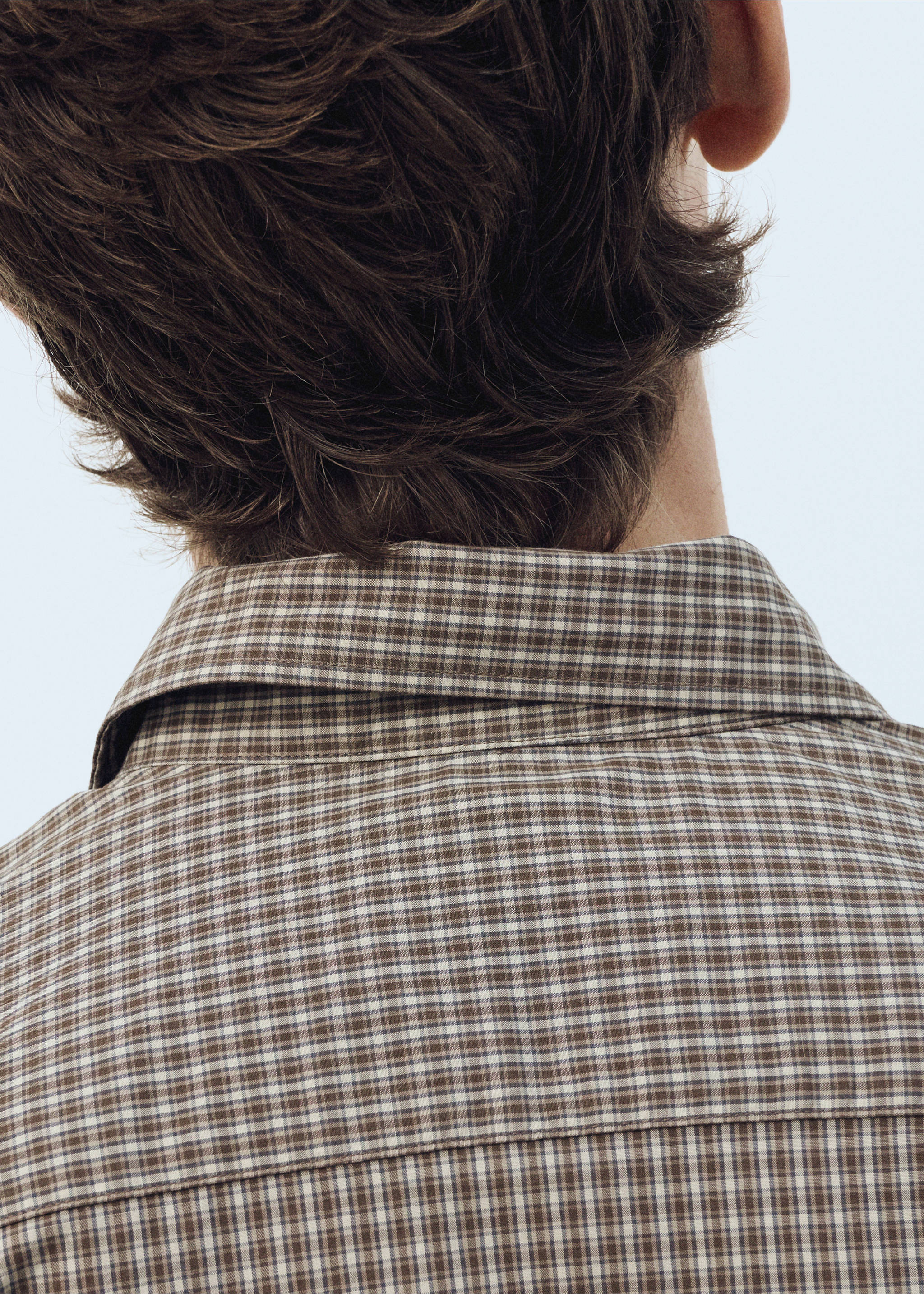 100% cotton regular fit check shirt - Details of the article 3, Brown. Ref: 27084428-00.