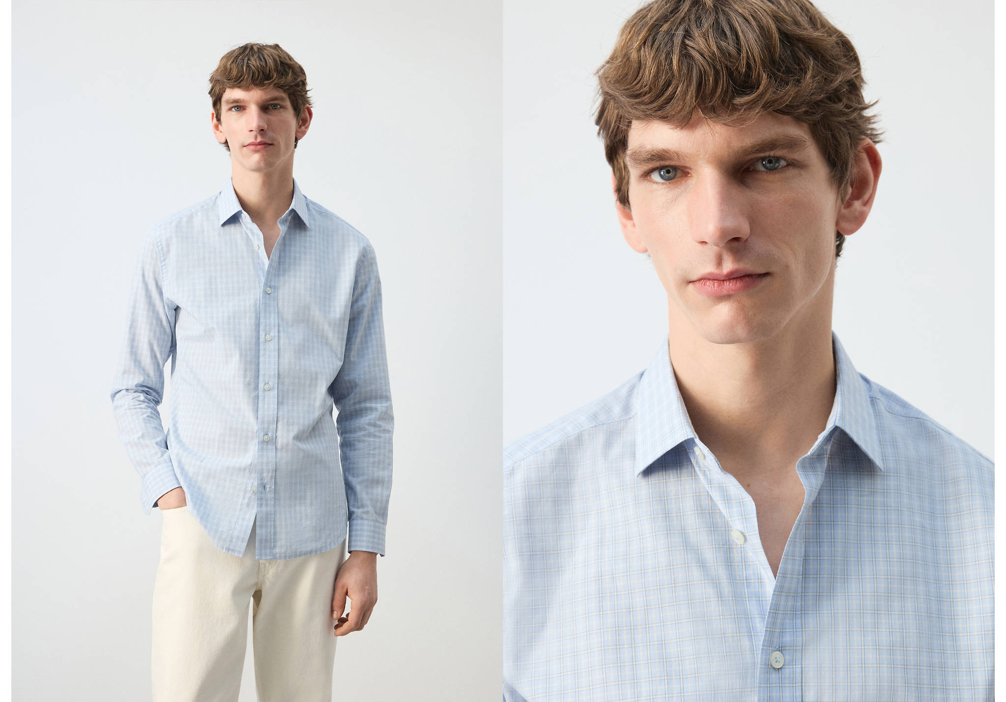 Camisa 100% algodón regular fit cuadros - Plano panorámico