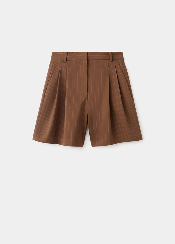 Pinstripe straight Bermudas — Caramel
