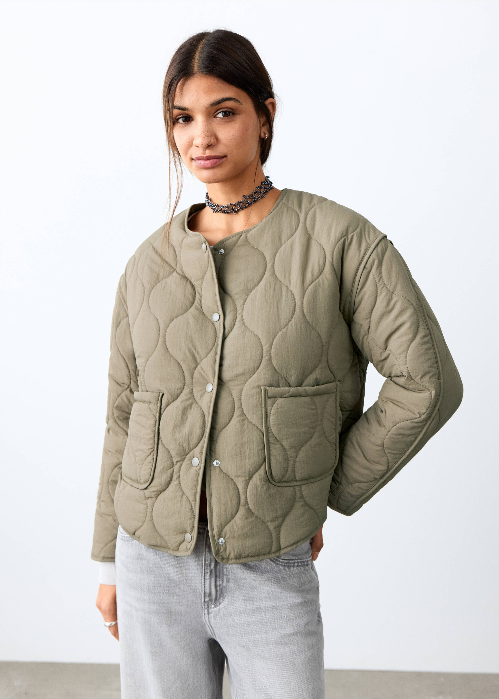 Quilted jacket - Medium plane, Khaki. Ref: 27084432-00.