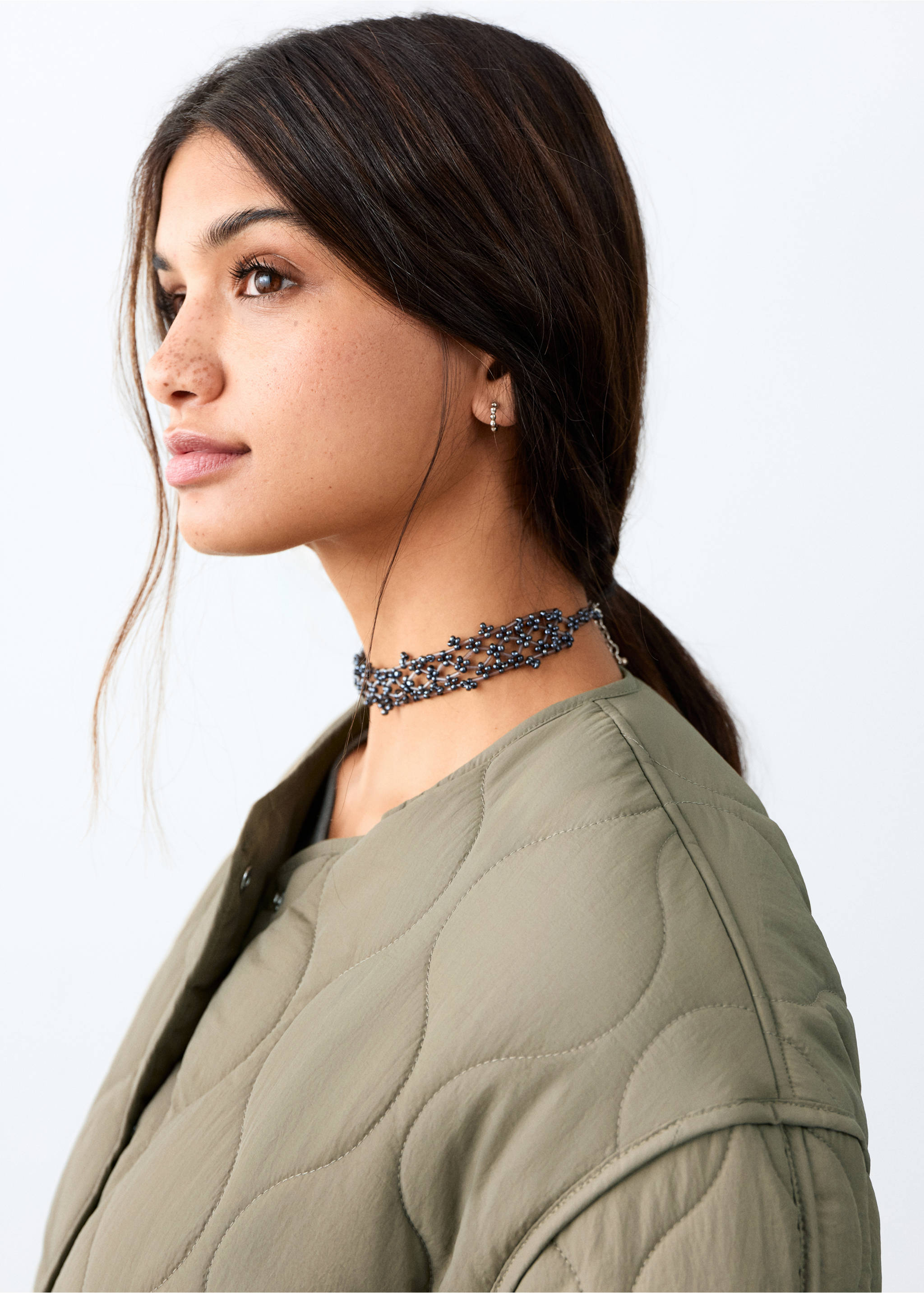 Quilted jacket - Details of the article 1, Khaki. Ref: 27084432-00.