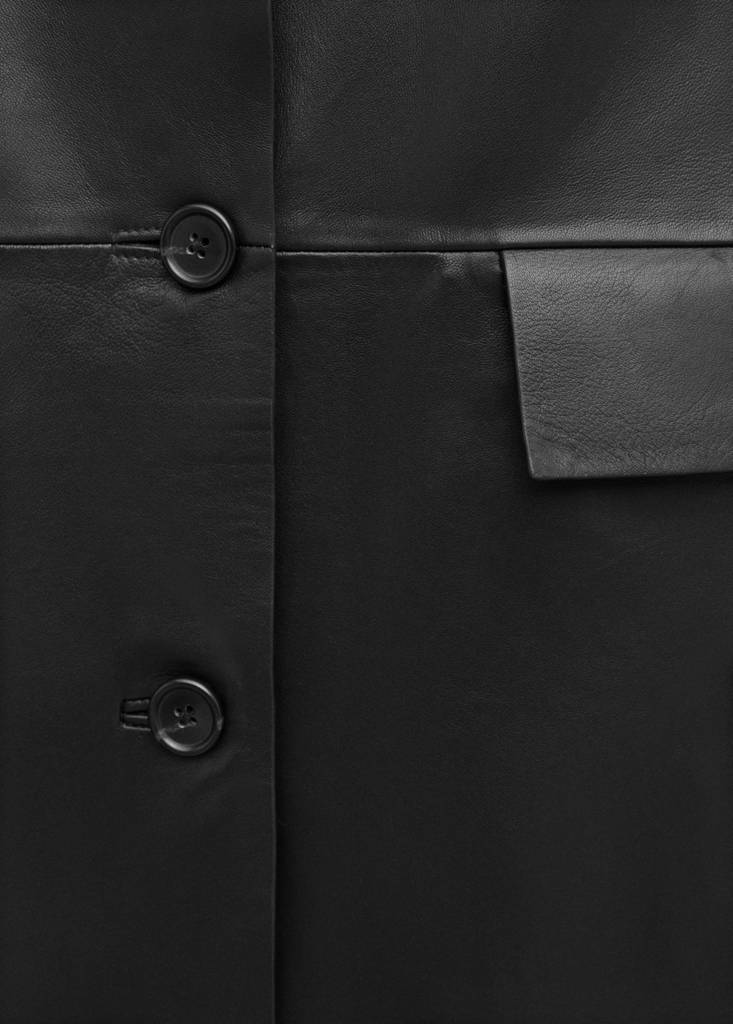 Straight leather coat with pockets — Black