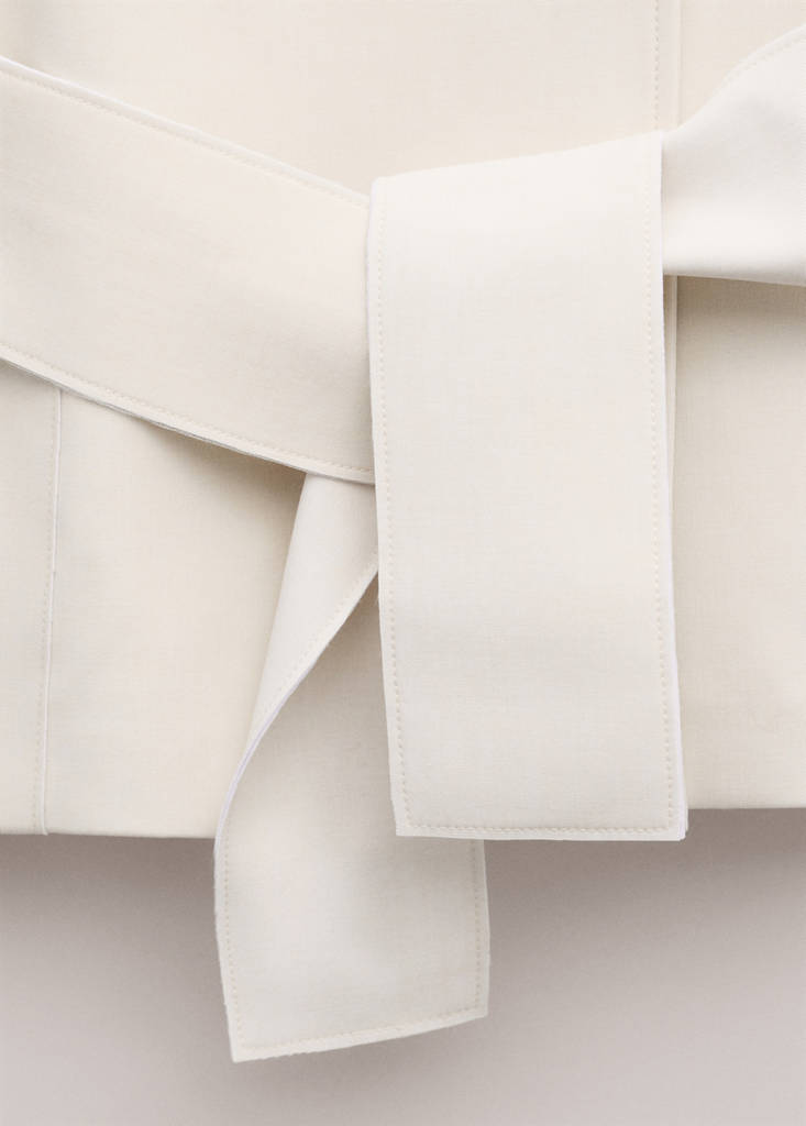 Jacket with lapels and tie belt — Ecru