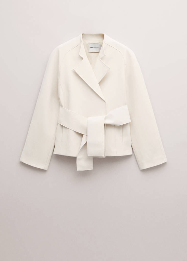 Jacket with lapels and tie belt — Ecru