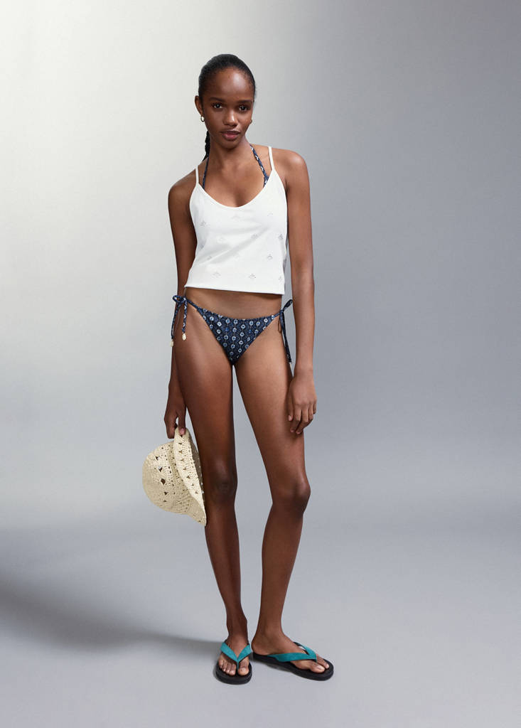 Printed bikini with medium-coverage bottoms — Dark Navy