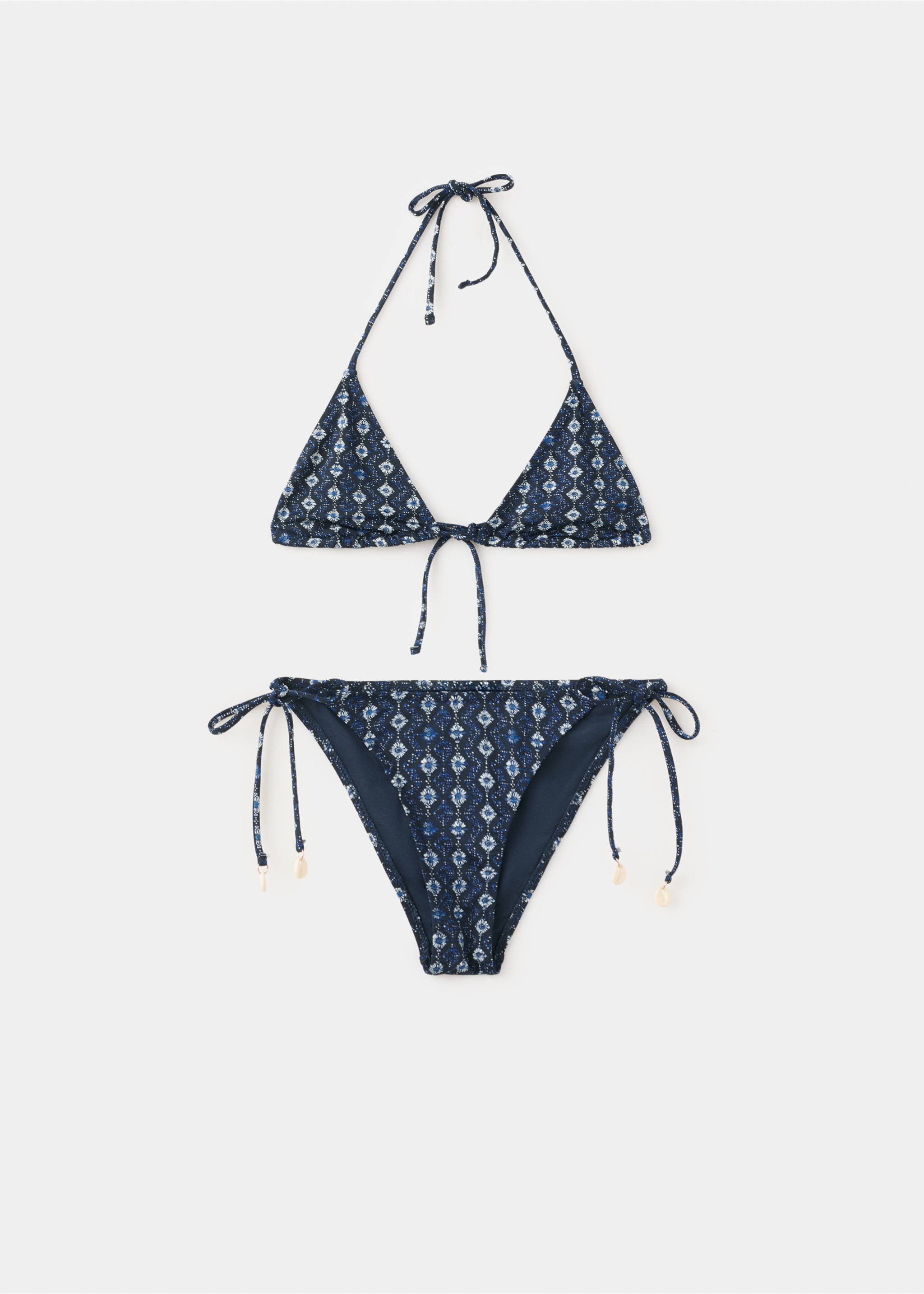 Щампован бански от две части със средно изрязана долна част - Артикул без модел, Наситено тъмносиньо. Ref: 27084768-00.