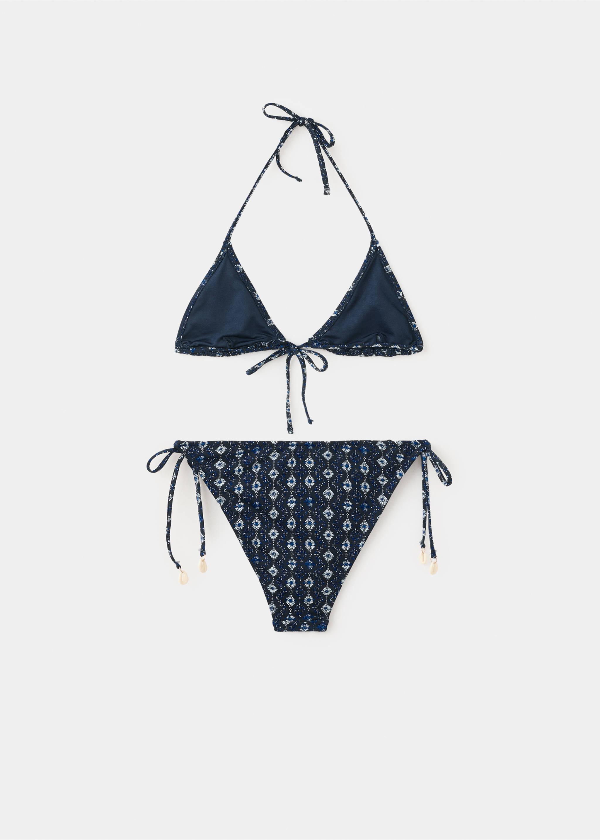 Щампован бански от две части със средно изрязана долна част - Обратна страна на артикула, Наситено тъмносиньо. Ref: 27084768-00.