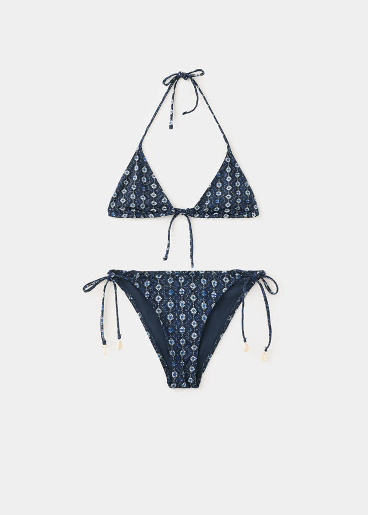 Printed bikini with medium-coverage bottoms — Dark Navy